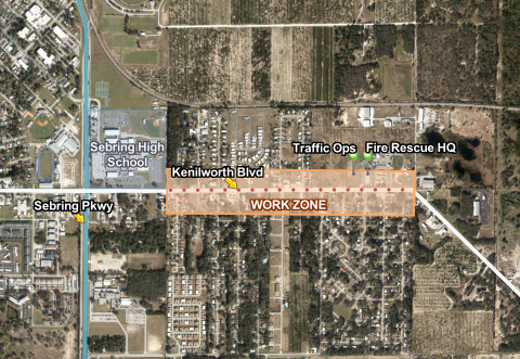 Road work map of Kenilworth Boulevard